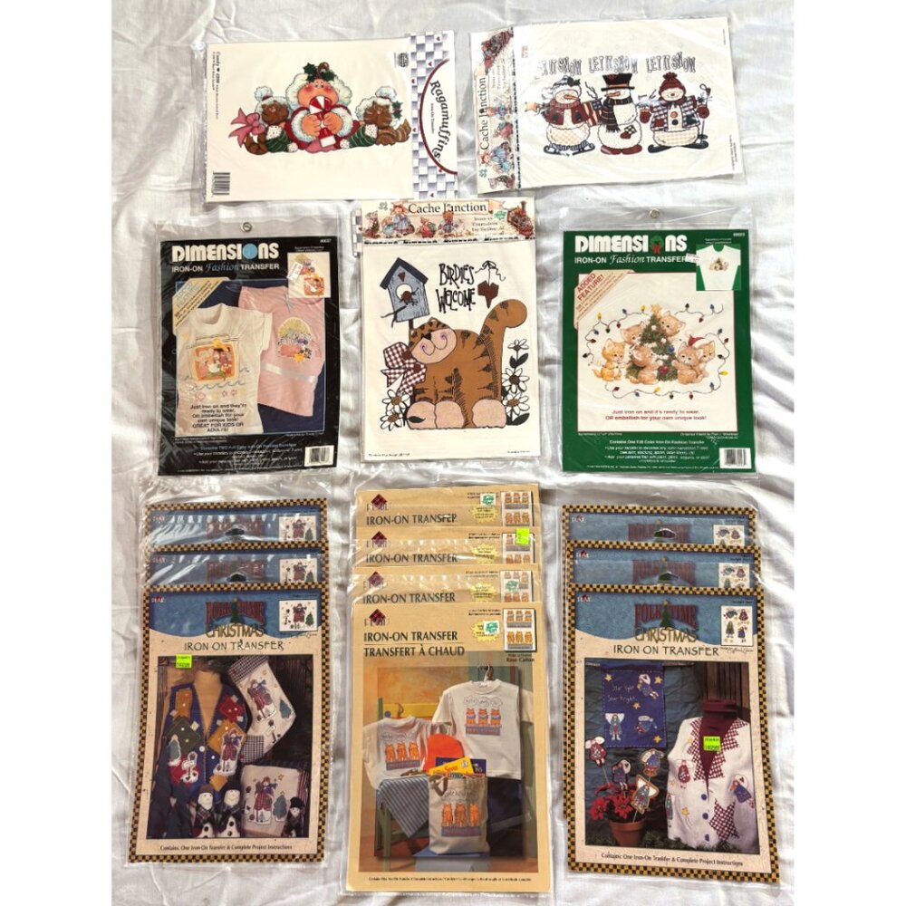 38 Brand New Iron On Transfers Cat Dog Snowman Santa Claus Angel Bunny Christmas